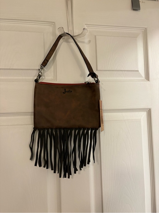Justin Boots Handbags - Justin Boots Brown Crossbody Bag with Black Fringe